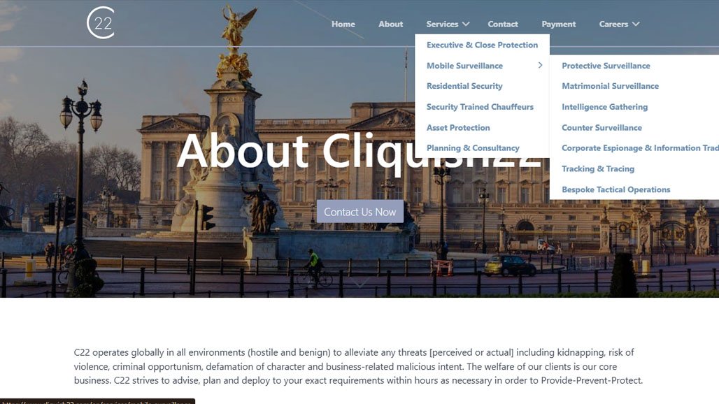 CLIQUSH 22 Personal Protection Services Page