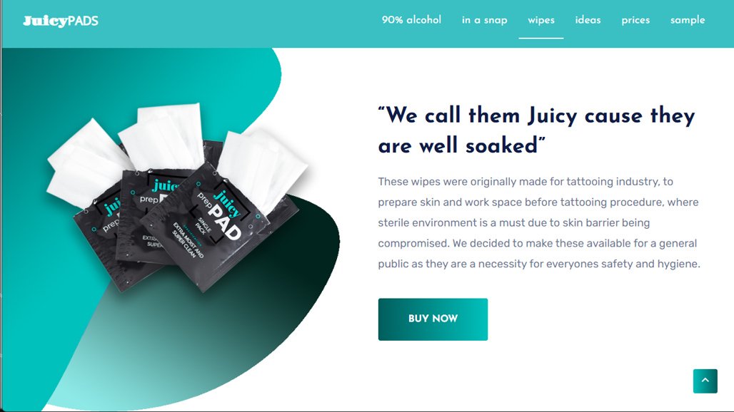 Juicy Wipes About Us Page Screenshot